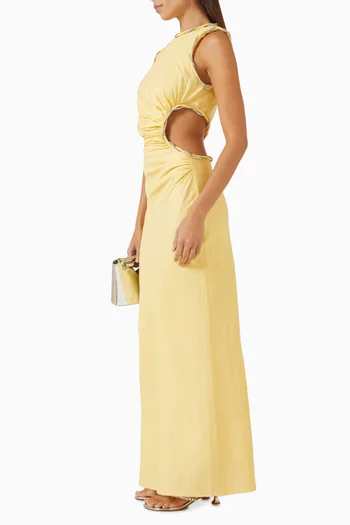 فستان بفتحات ومرصع بأحجار الراين مزيج كتان