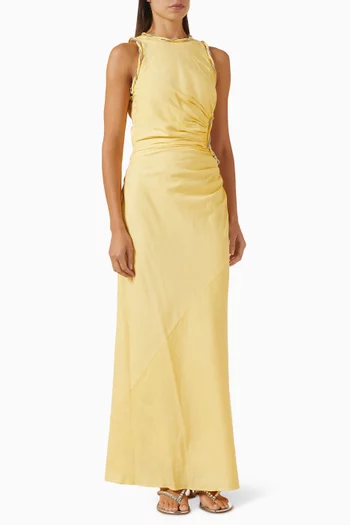 فستان بفتحات ومرصع بأحجار الراين مزيج كتان