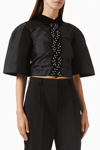 Cassy Embroidered Crop Top in Taffeta