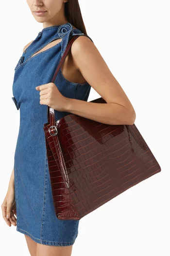 Belt Tote Bag in Croc-embossed Leather