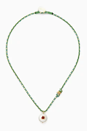 Eddie Garnet & Pearl Necklace in 9kt Gold