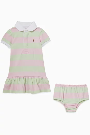 Baby Embroidered-pony Striped Dress in Cotton