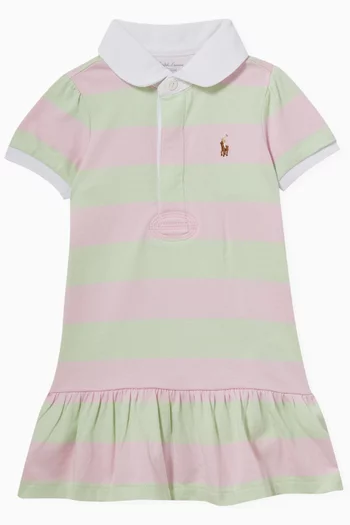 Baby Embroidered-pony Striped Dress in Cotton