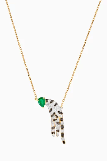 Feline Diamond & Emerald Necklace in 18kt Gold
