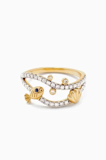 Underwater Diamond & Sapphire Ring in 9kt Gold