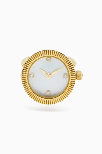 Striped Watch Clock Ring in 9kt Gold