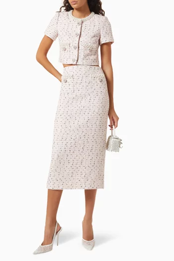 Pearl-embellished Midi Skirt in Boucle