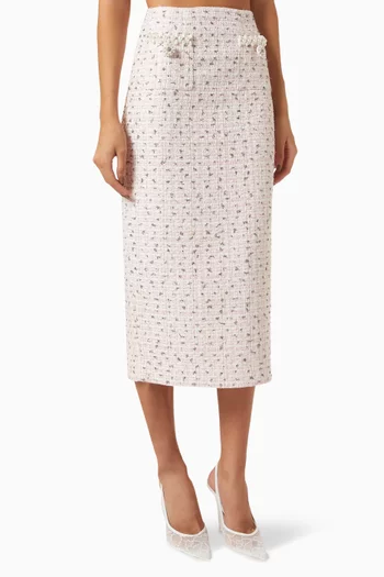 Pearl-embellished Midi Skirt in Boucle