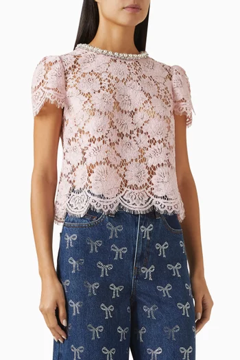 Pearl Diamanté-trim Top in Lace