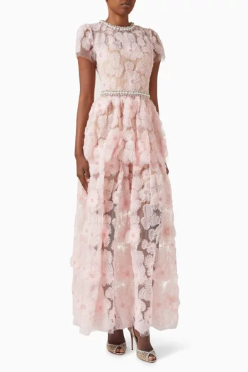 Pearl Diamanté-trim Maxi Dress in Tulle