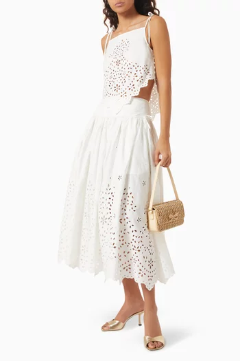 Embroidered Midi Skirt in Cotton
