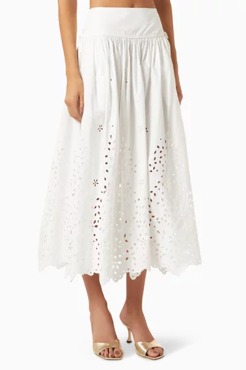 Embroidered Midi Skirt in Cotton
