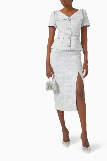 Peplum-waist Midi Dress in Boucle