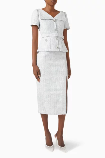 Peplum-waist Midi Dress in Boucle