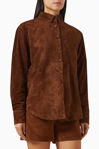 Button-up Shirt in Suede Leather