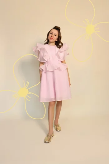 Ruffle Flared Dress in Jacquard