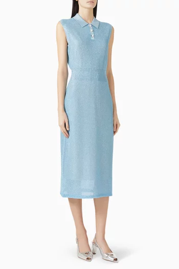 فستان متوسط الطول بياقة بولو قماش شبكي