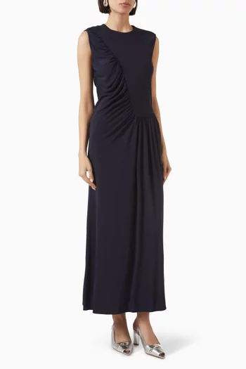 فستان طويل بكشكش جيرسيه وكريب