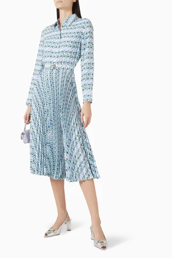 فستان متوسط الطول مزين بنقشة تويل