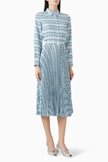 فستان متوسط الطول مزين بنقشة تويل