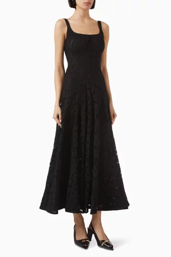 فستان متوسط الطول دانتيل بنقشة زهور