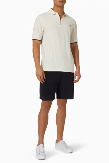 Quarter-zip Polo Shirt in Crepe Cotton Piqué