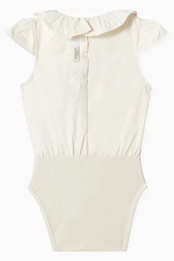 لباس قطعة واحدة ميدي بتطريزات زهور قطن عضوي