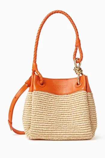 Small Parachute Bag in Raffia & Leather