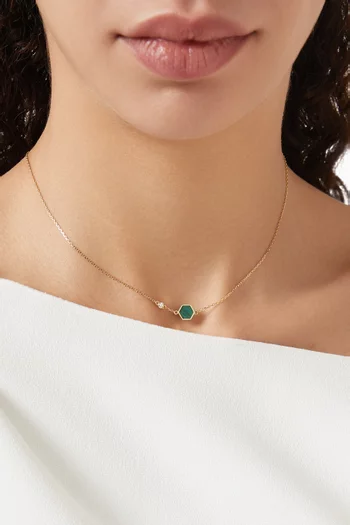 Hive Diamond & Malachite Necklace in 18kt Yellow Gold