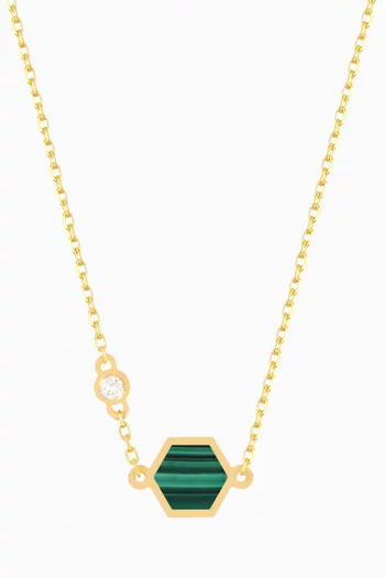 Hive Diamond & Malachite Necklace in 18kt Yellow Gold