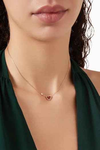 Heart Diamond & Carnelian Necklace in 18kt Rose Gold