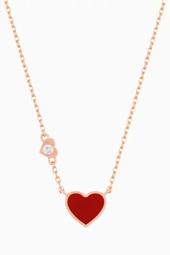Heart Diamond & Carnelian Necklace in 18kt Rose Gold