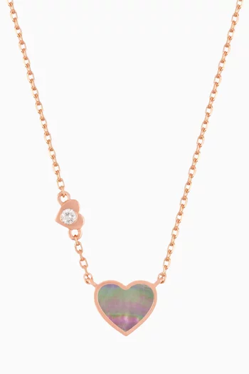 Heart Diamond & Pearl Necklace in 18kt Rose Gold