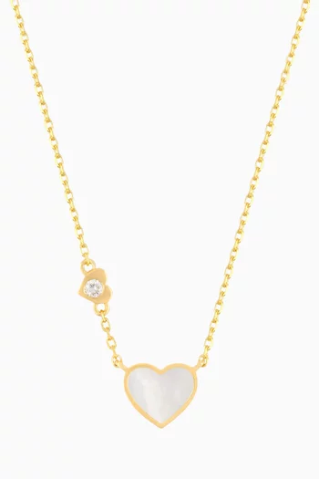 Heart Diamond & Pearl Necklace in 18kt Yellow Gold