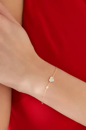 Heart Diamond & Pearl Bracelet in 18kt Yellow Gold