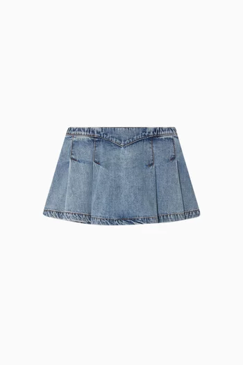 Pleated Mini Skirt in Denim