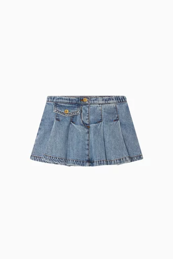 Pleated Mini Skirt in Denim