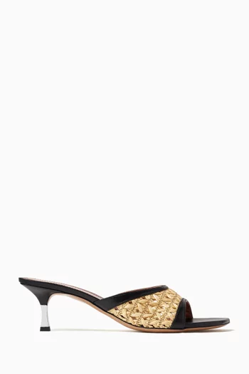 Lorena 55 Mule Sandals in Straw & Leather
