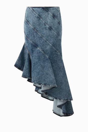 Spiral Midi Skirt in Denim