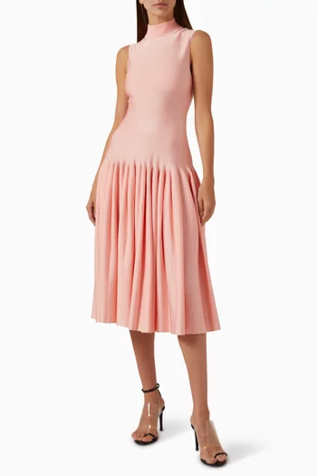 Godet Midi Dress in Wool-blend