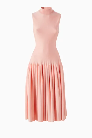 Godet Midi Dress in Wool-blend