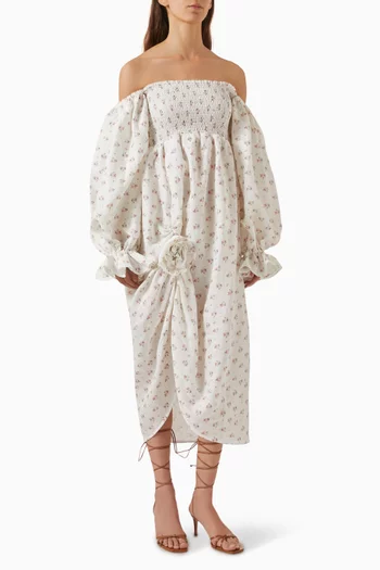 Atlanta Rose Midi Dress in Organic Linen