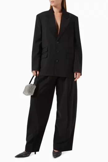 Oversized Logo-embroidered Blazer in Wool-blend