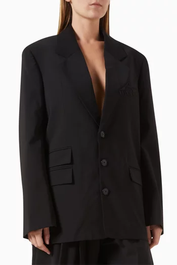 Oversized Logo-embroidered Blazer in Wool-blend