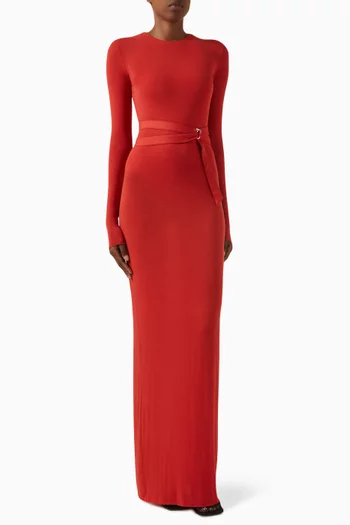 Vanessa Belted Maxi Dress in Viscose Blend