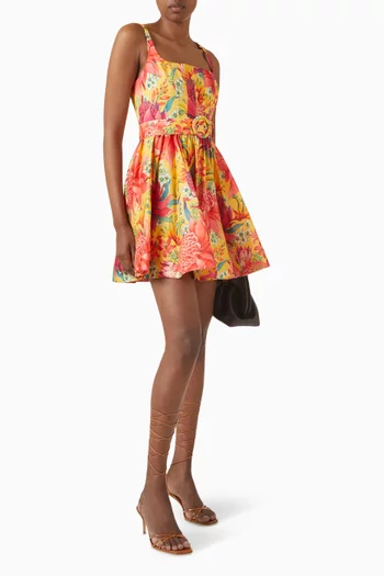 Irene Printed Flared Mini Dress in Linen