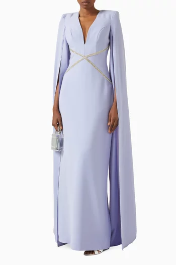 Embellished Chain Trim Gown in Crepe