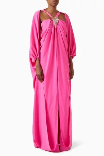 Embellished Applique Cape Gown in Crepe