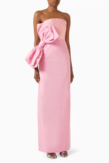 Bow Trim Sequin Gown in Taffeta