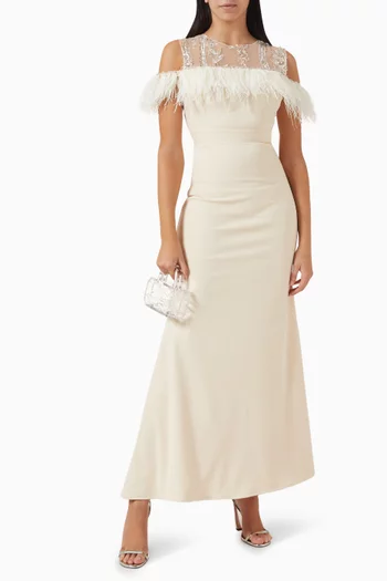 Sequin-embellished Feather Dress in Scuba